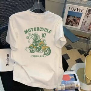 Motorcycle Style White T-shirt of PANGINGCLUB