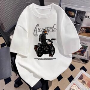 China Selected biker style white T-shirt