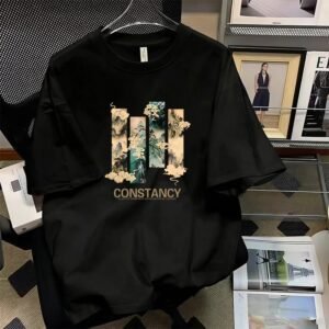 CONSTANCY Chinese-style printed black short-sleeve shirt