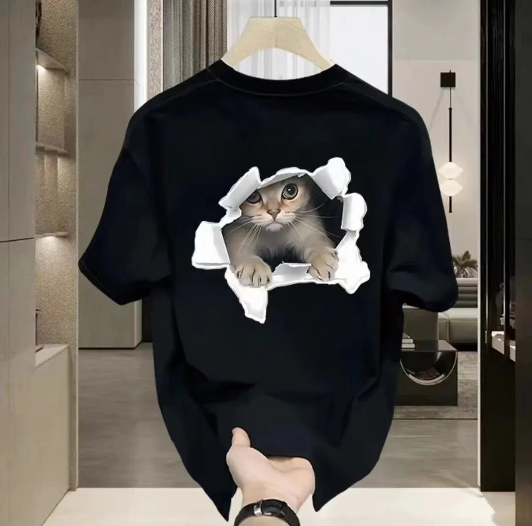 China Selected: ripped cat style black T-shirt