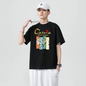 China Selected national tide style black T-shirt