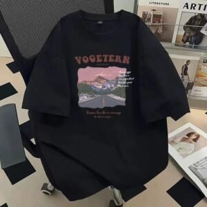 China Selected printed retro-style black T-shirt