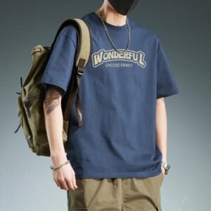 China Selected letter-printed blue T-shirt