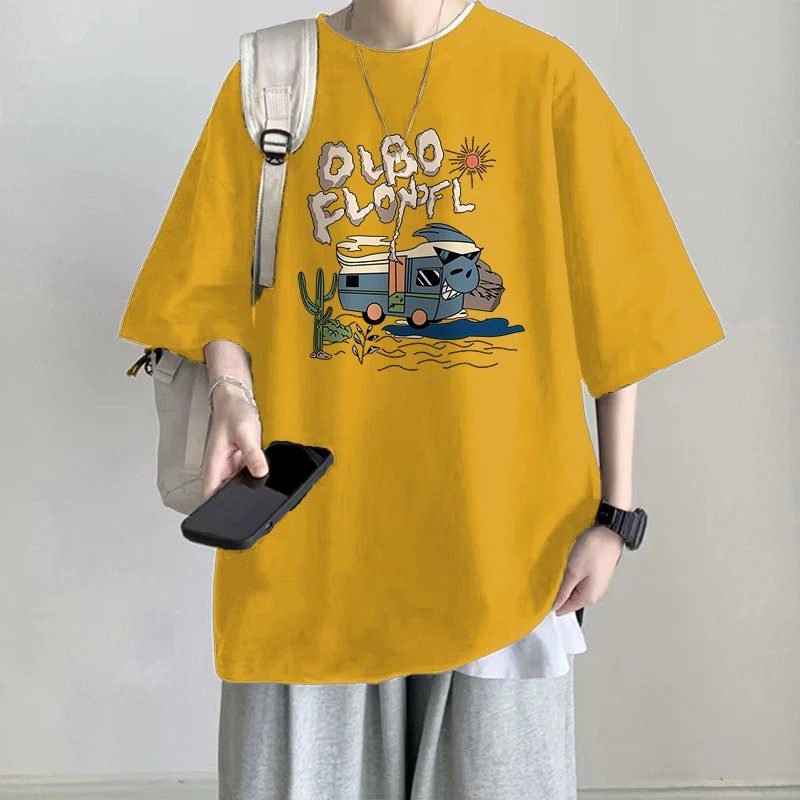 Other cartoon - printed yellow T - shirt