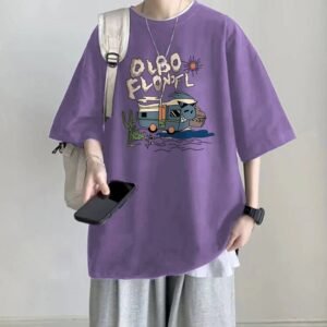 Purple T-shirt in the style of China Selected cartoon
