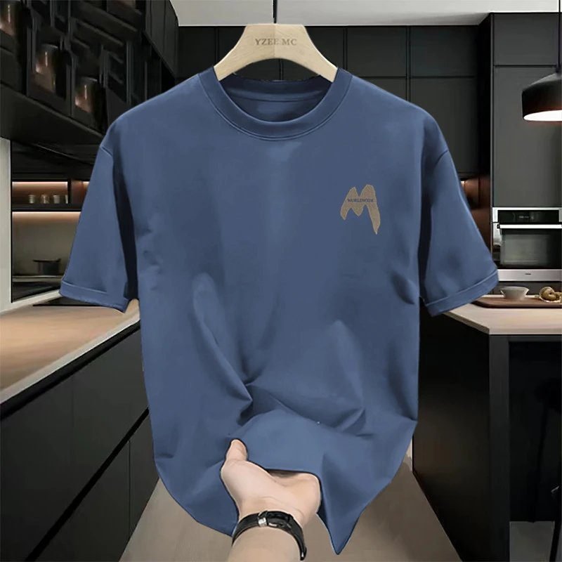 YZEE MC Letter Style Blue T-shirt