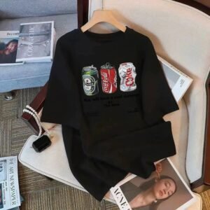 China Selected beverage print casual style black T-shirt