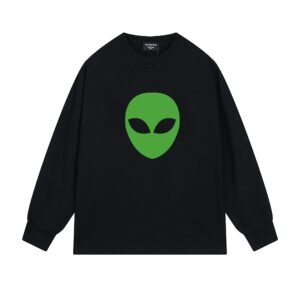 Black long-sleeved shirt with Balenciaga alien print
