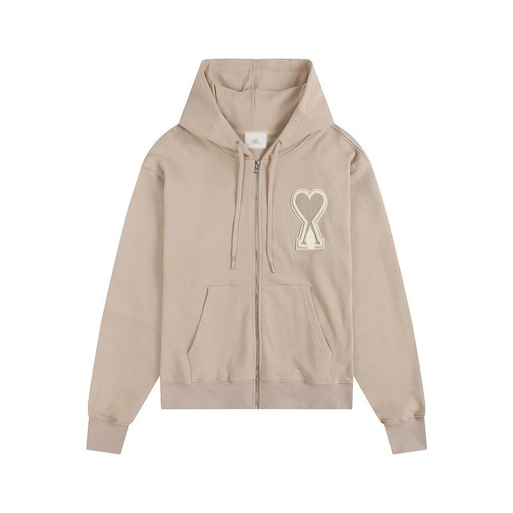 AMI Love Zipper Beige Sweatshirt