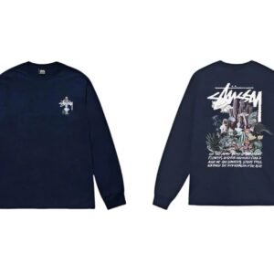 Stussy printed trendy style navy long-sleeve
