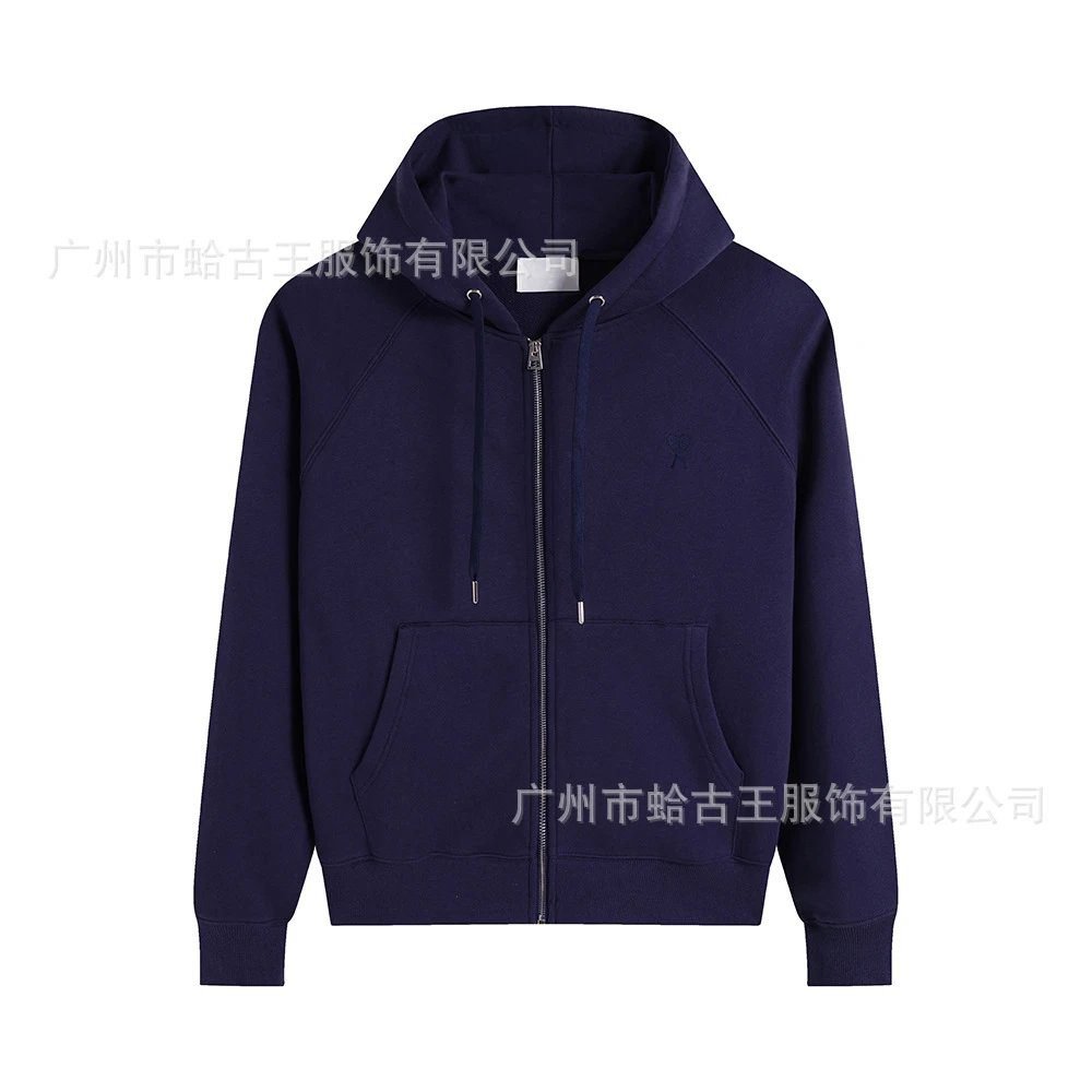 AMI minimalist style dark blue hoodie.