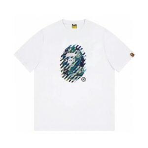 A Bape camouflage-style white T-shirt