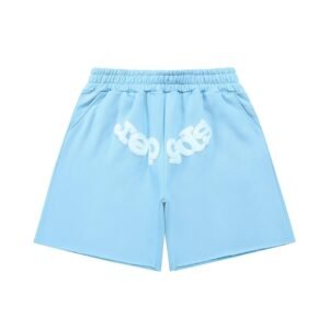 Sp5der letter-style light blue shorts