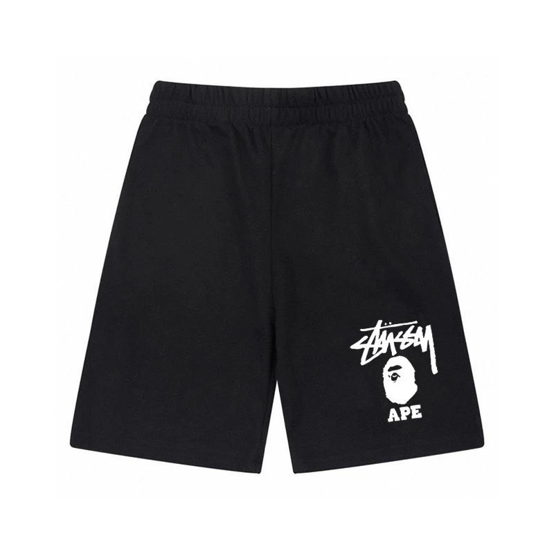 St眉ssy ape head style black shorts