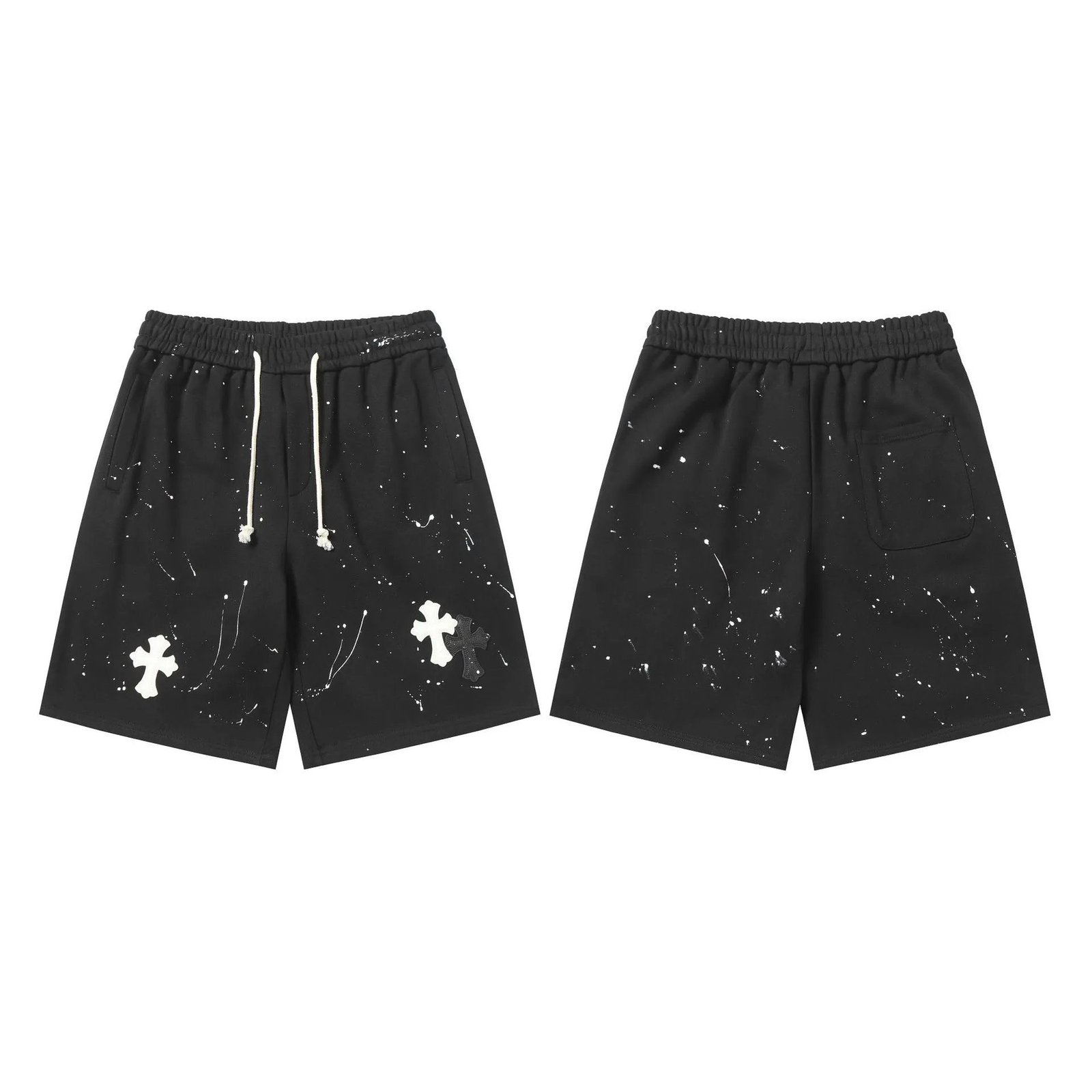 Chrome Hearts splatter - style black shorts