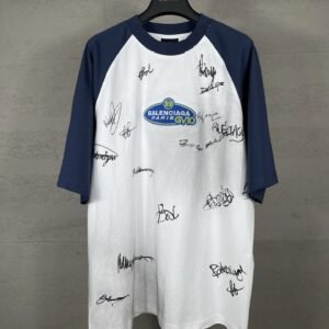 Balenciaga Blue and White Signature Style T-shirt