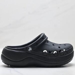Black thick - soled Crocs clogs.