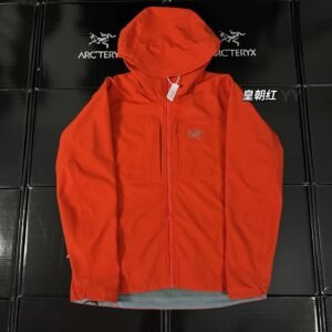 The imperial red of the Arc'teryx Alpha SV jacket