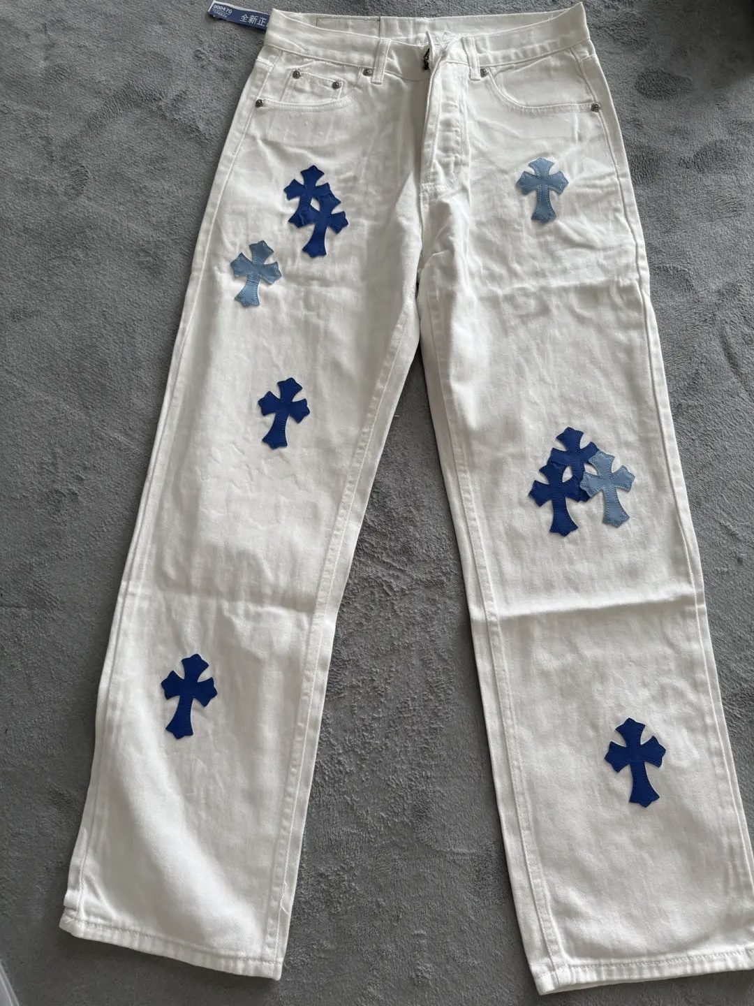 Chrome Hearts white-blue cross patch jeans - luxury streetwear pants