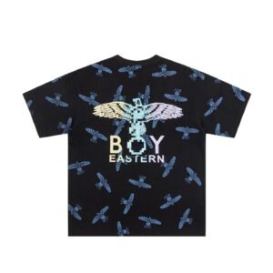 BOY All-over Flying Eagle Print Streetwear Style Black Short-sleeve T-shirt
