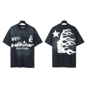Hellstar Flame Print Street Style Black T-Shirt