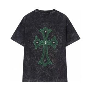 Chrome Hearts Cross Vintage Style Black and Green Short Sleeve T-Shirt
