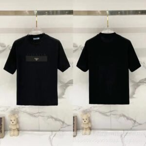 Prada Triangle Logo Light Luxury Style Black Short-sleeve T-shirt