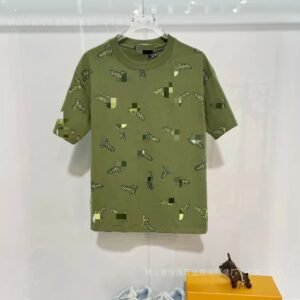 Louis Vuitton All-over Print Streetwear Military Green Short-sleeve T-shirt