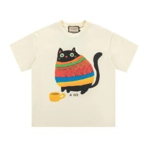 Gucci Cat Print Casual Off-white T-Shirt
