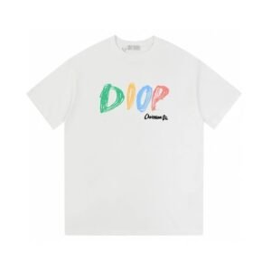 Dior Colorful Graffiti Casual Style White Short-sleeve T-Shirt