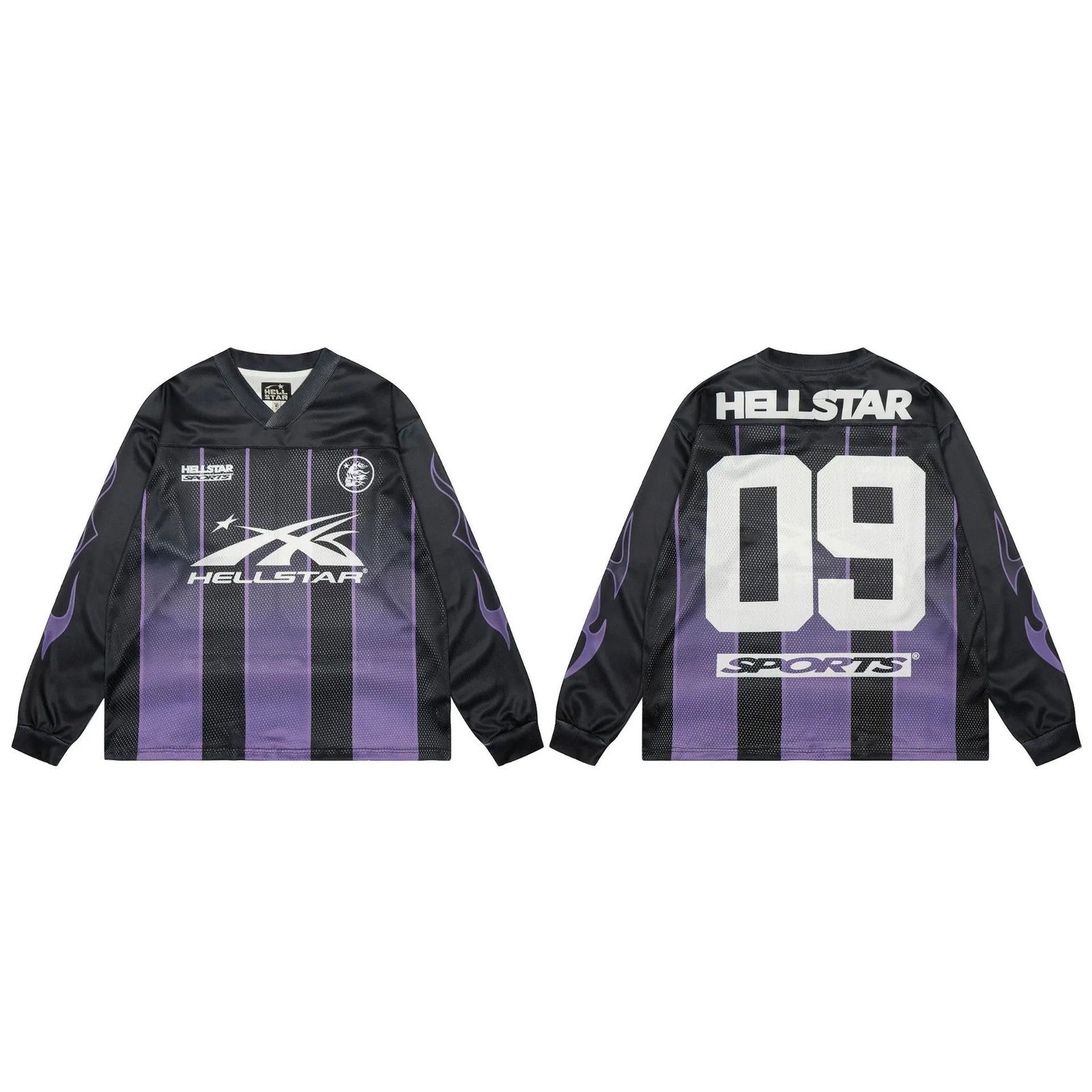 Hellstar Sporty Street Style Black and Purple Long-Sleeve Jersey