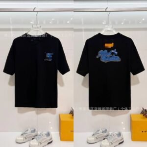 Louis Vuitton Embroidered Trendy Style Black T-Shirt