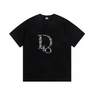 Dior Monogram Embroidered Minimalist Style Black Short-sleeve T-shirt