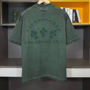 Chrome Hearts Cross Embroidered Vintage Dark Green Short-Sleeve T-Shirt