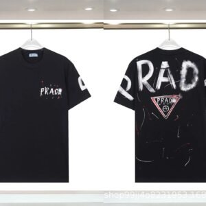 Prada Triangle Logo Graffiti Style Black Short-sleeve T-shirt