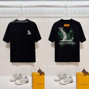 Louis Vuitton Letter Print Trendy Black Short-sleeve T-shirt