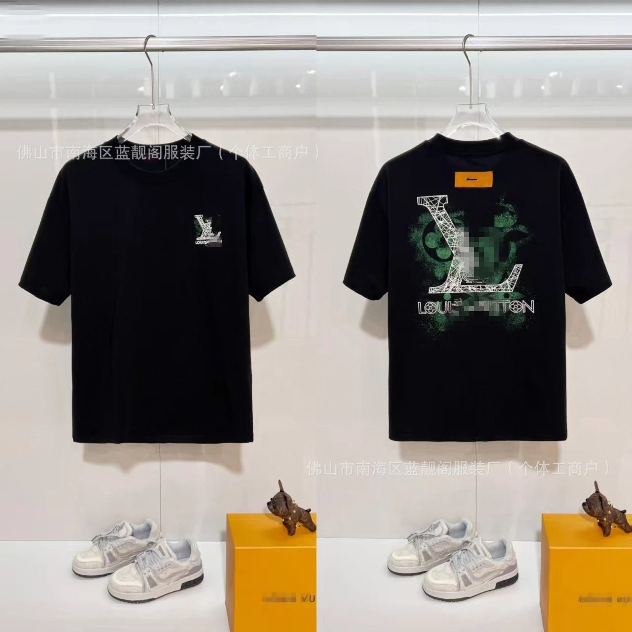 Louis Vuitton Letter Print Trendy Black Short-sleeve T-shirt