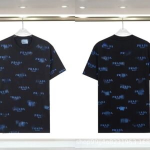 Prada All-over Printed Streetwear Style Black Short-sleeve T-shirt