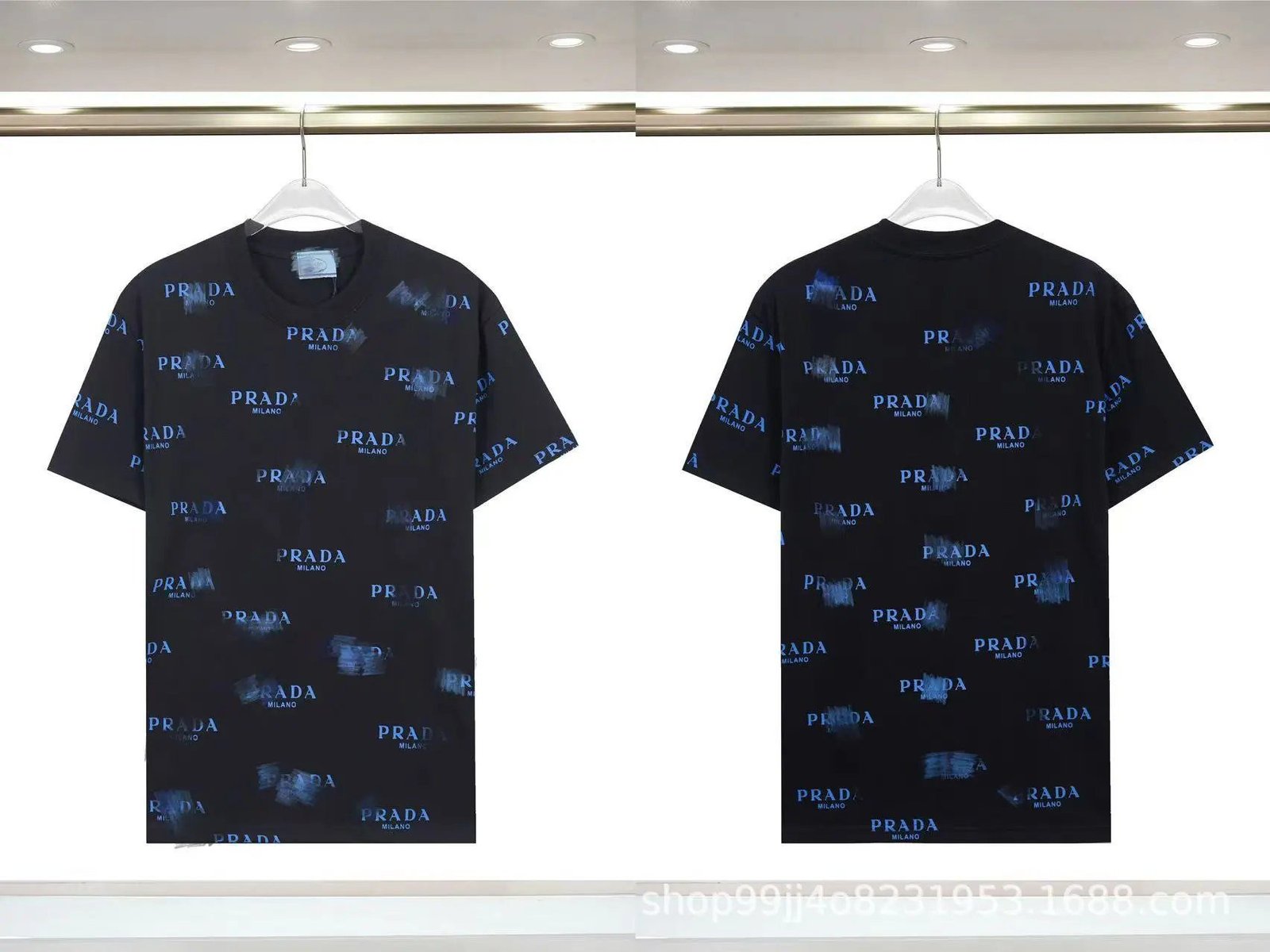 Prada All-over Printed Streetwear Style Black Short-sleeve T-shirt