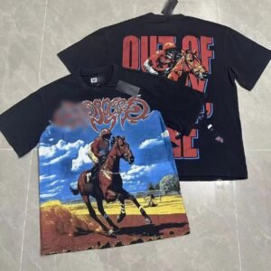 GOD Horse Racing Print Vintage Black T-Shirt