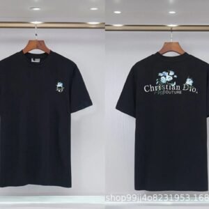 Dior Haute Couture Floral Embroidered Black Short-sleeved T-shirt