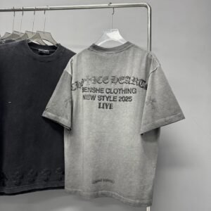 Chrome Hearts Cross Print Vintage Street Style Grey Short-Sleeve T-Shirt