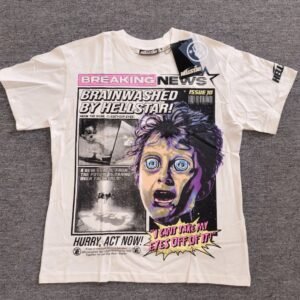 Hellstar Newspaper Print Street Style Off-white T-Shirt