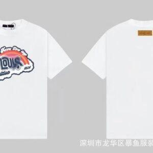 Louis Vuitton Vintage-style White T-Shirt with Rainbow Print