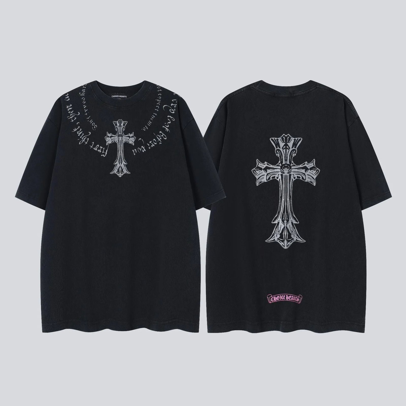 Chrome Hearts Cross Gothic Style Black Short Sleeve T-shirt