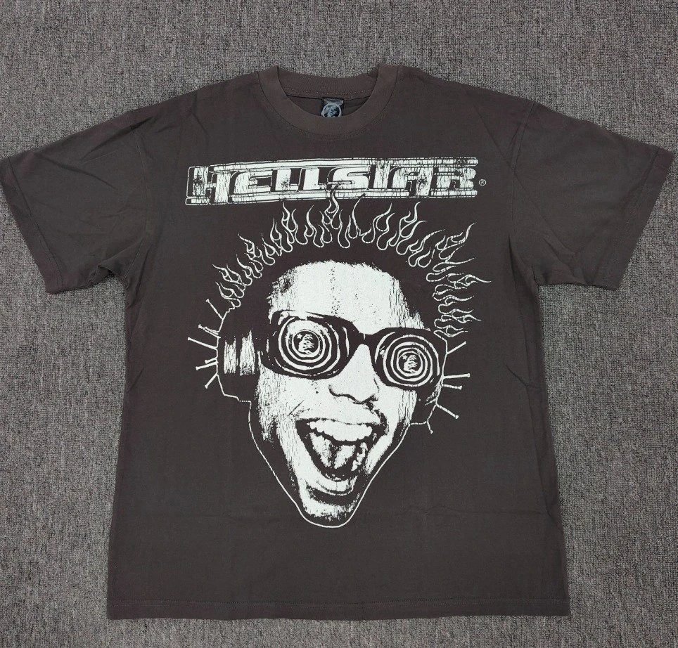 Hellstar Flame Portrait Street Style Charcoal Gray T-shirt