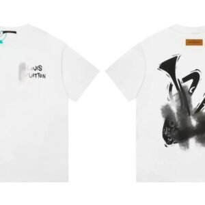 Louis Vuitton Trendy White Short-sleeve T-shirt with Ink Wash Print