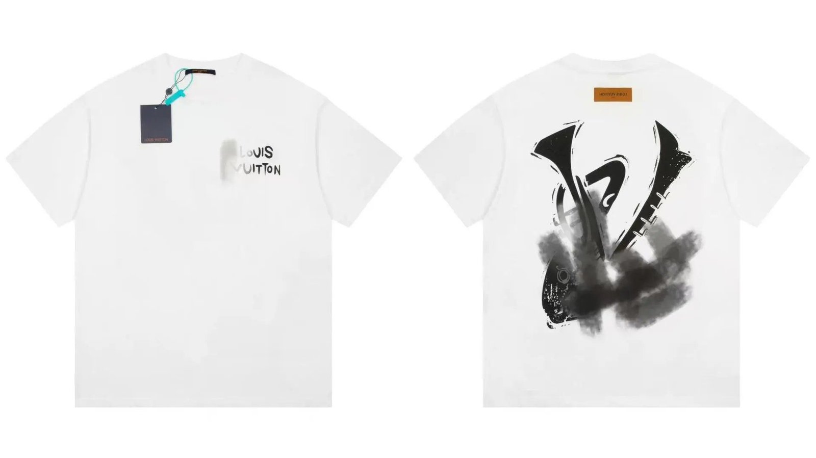Louis Vuitton Trendy White Short-sleeve T-shirt with Ink Wash Print