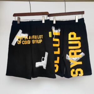 COUGH SYRUP Pistol Print Street Style Black Shorts