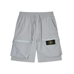 Stone Island Compass Badge Workwear Style Light Grey Shorts